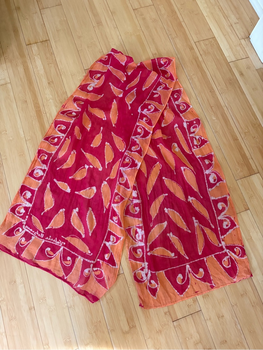 Bright Pink & Orange Printed Women's Cotton Scarf